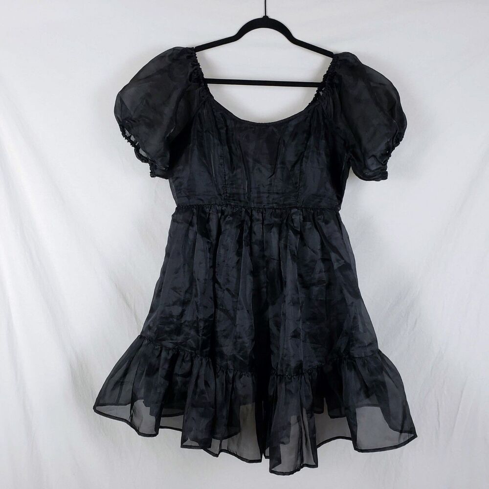 Thorn & Fable Dark Romantic Goth Organza Tiered Dress Womens XL Black Above Knee